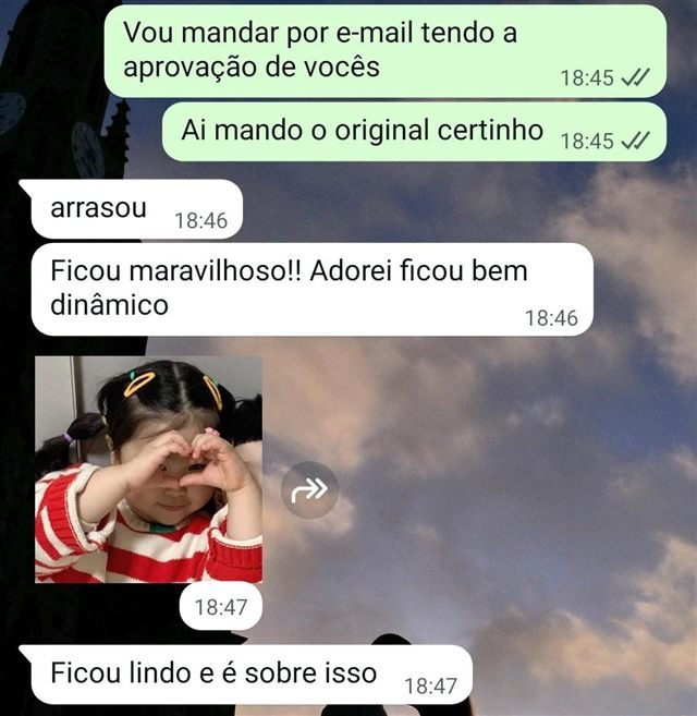 Print de conversa de WhatsApp: parceiro dizendo que o conteúdo ficou maravilhoso e dinâmico